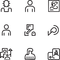 Fototapeta premium User interface vector icon set thin line style profile,user,login,avatar,personal,account,support,contact,human,management,feedback,customer,connection,community,communication