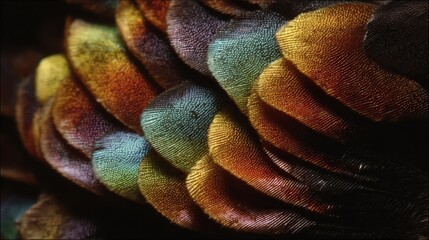 Macro view of butterfly wing scales displaying vivid structural colors for nature design