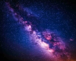 A beautiful nighttime view of the colorful galaxy stars and cosmic dust