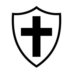Obraz premium Black and White Shield with Cross Icon - Religious Protection and Faith Symbol