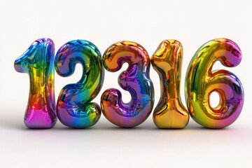 Colorful iridescent numbers, 3D rendered