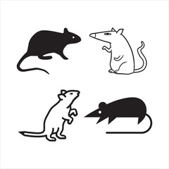 Four stylized cartoon rats in black and white showing different poses and expressions