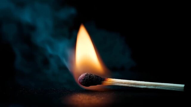 Striking a match ignites a dramatic flame burst