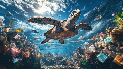 Ocean's Plea: A Sea Turtle's Struggle Amidst Plastic Pollution