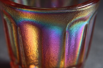 Close-up of iridescent glass tumbler