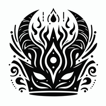 Ornamental Tribal Crown Vector with Flame and Abstract Elements