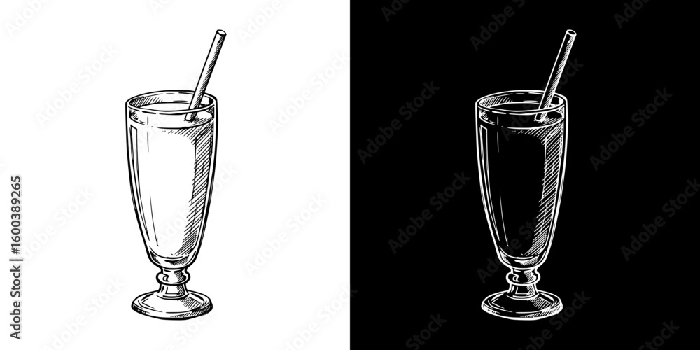 Aufkleber isolated vector image of a drink in a glass with a straw in two design variants - on transparent and