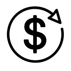 Black and White Money Return Refund Dollar Icon Vector - Financial Transaction Symbol for Cashback and Reimbursement