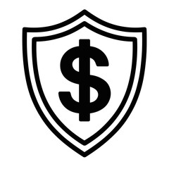 Black and White Money Protection Dollar Shield Icon Vector - Financial Security Symbol for Investment and Wealth Safeguarding