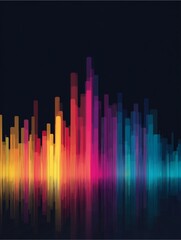 Audio Spectrum Visualization: A vibrant, dynamic display of audio frequencies, a visually stunning representation of sound waves, set against a dark background to enhance the color's intensity. 