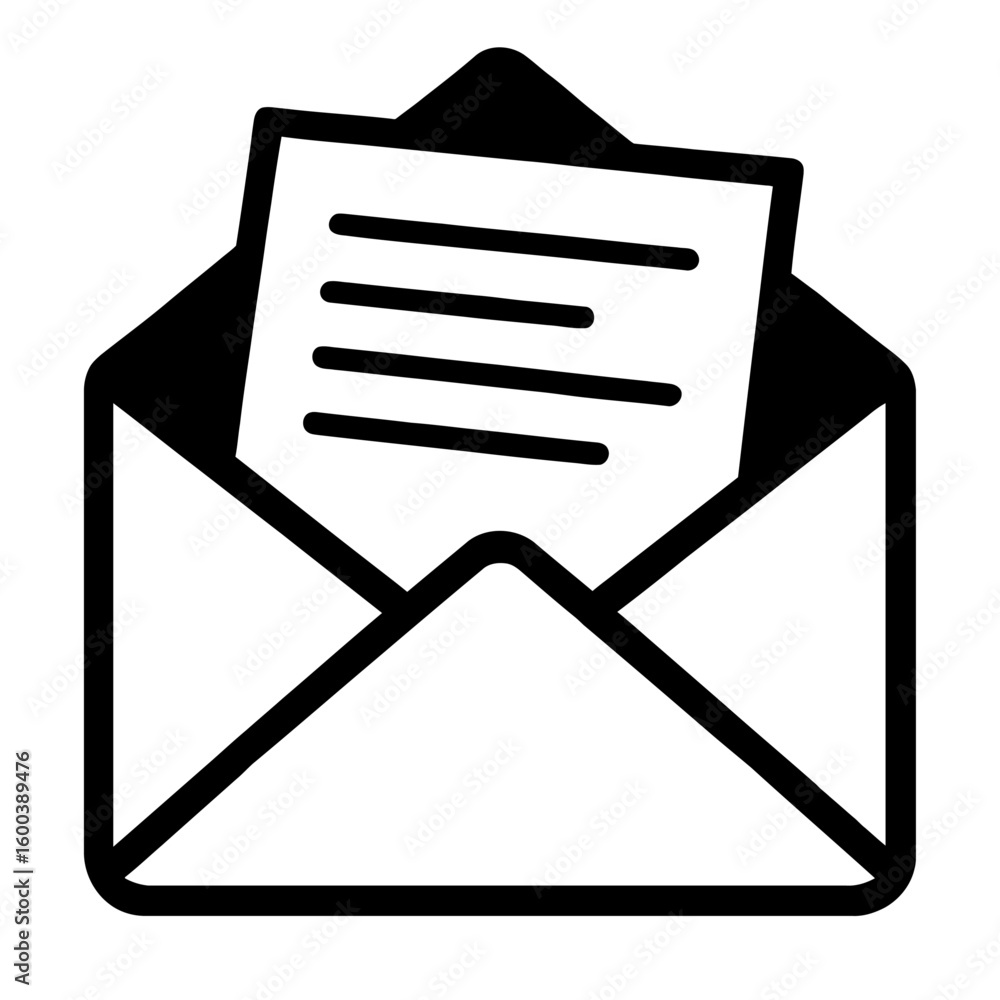 Poster black and white email envelope message icon vector - communication symbol for inbox, mail, and digit