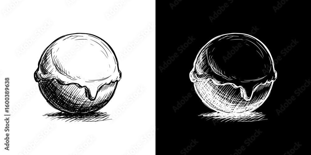 Poster isolated vector image of an ice cream scoop in chalk drawing style, two design variants - on transpa