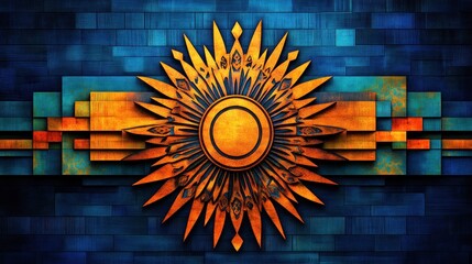 Abstract Sunburst Mandala on Textured Brick Background
