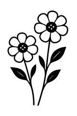 Charming Black and White Two Daisy Flowers Line Art Vector - Simple Botanical Illustration for Nature, Gardens, and Decorative Designs