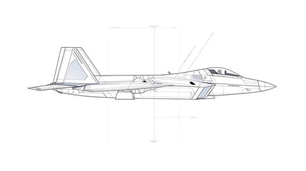 Technical line drawing of a modern tactical fighter jet, showcasing its design and features in a clear and schematic representation.