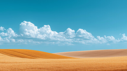 A vast agricultural landscape, split horizontally by a subtle dirt path, bursts with vibrant golden wheat fields and a recently harvested field, a smooth expanse of pale straw-colored stubble