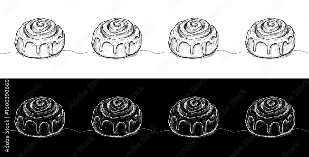 Poster isolated vector image of round desserts in two design variants - on transparent and black background