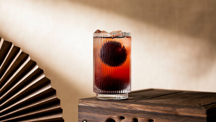 A cup of bayberry juice Chinese-style creative scene commercial photography
