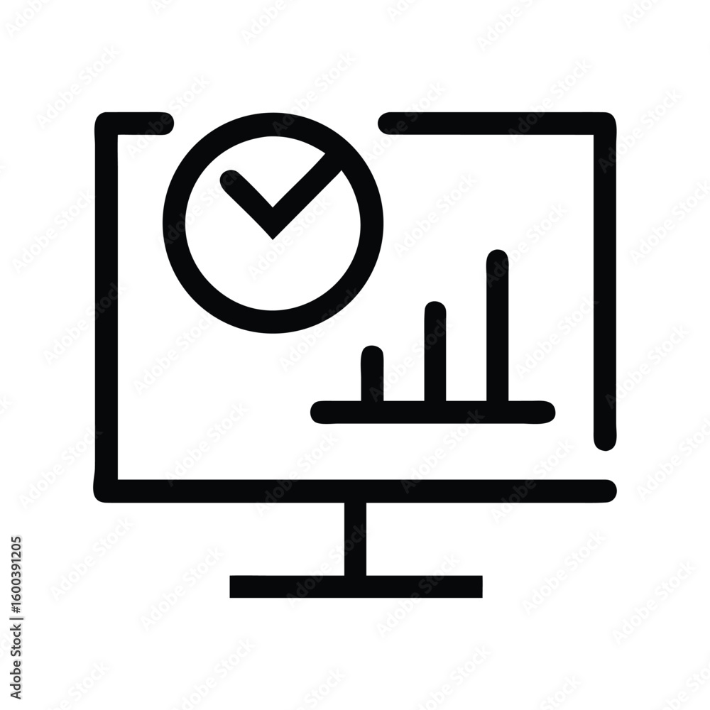 Poster monitor with clock and growth chart line vector icon element.