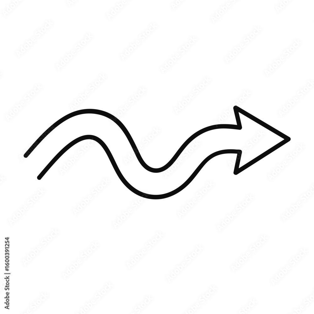 Aufkleber dynamic wavy arrow pointing right vector outline - flow, progression, or path icon