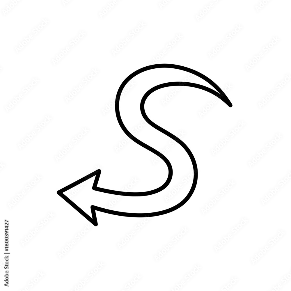 Poster dynamic curved arrow pointing left vector outline - turn, rewind, or previous icon