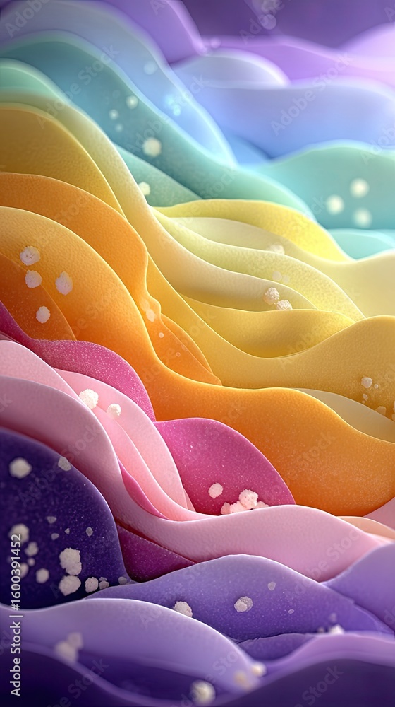Poster pastel rainbow abstract background with soft wavy blobs