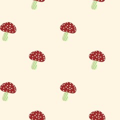 seamless background with mushroom. Kawaii design. 