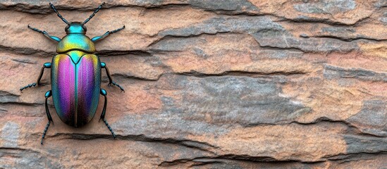 Vibrant Jewel Scarab Beetle on Rough Stone