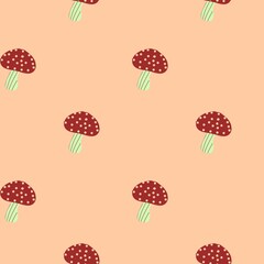 seamless background with mushroom. Kawaii design. 