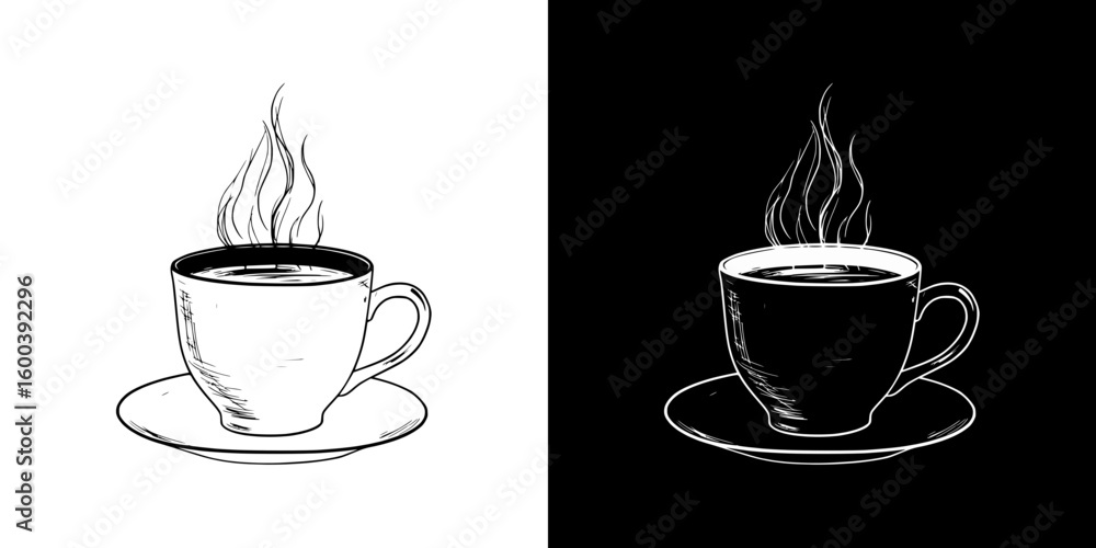 Aufkleber isolated vector image of coffee cup in chalk drawing style, two design variants - on transparent and