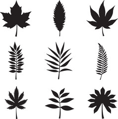 set of leaves silhouettes