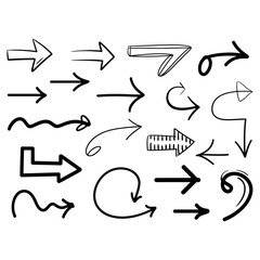 Hand Drawn Arrow Black Icons Set - Directional Doodle Vectors