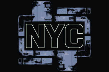  flat vector illustration typography  t shirt banner poster design.Gritty neon nyc text with abstract urban grunge background