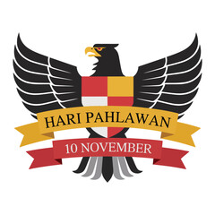 10 November Hari Pahlawan Flat Vector Illustration.