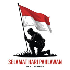 10 November Hari Pahlawan Flat Vector Illustration.