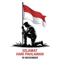 10 November Hari Pahlawan Flat Vector Illustration.