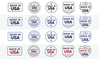 Made in USA Badge and Label Collection &ndash; Vector Stamp Set for American Product Branding and Packaging