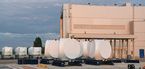 Wind turbine components ready for transport and assembly