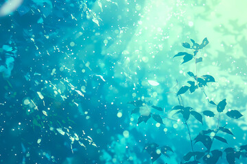葉っぱと水のキラキラした背景素材