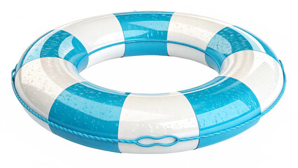 Blue and white striped life preserver ring for pool safety and water rescue equipment with rope detail
