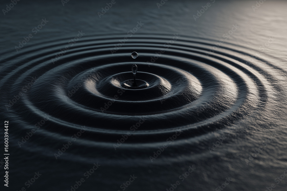 Poster a single ripple forming on a solid matte platform representing emotional disturbance in stillness 3d