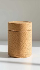 Realistic photo vertical shape container natural material surface shadow modern elegant composition branding visual graphic