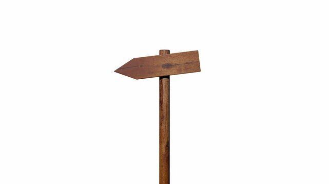 ein Holzschild zeigt nach rechts, dreht sich einige Male und zeigt wieder nach rechts