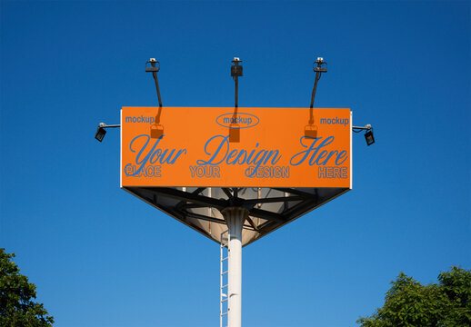 Mockup of Blank Billboard Under Clear Blue Sky