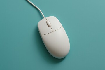 Modern cream mouse rests elegantly on a teal surface, inviting creativity and suggesting simple, clean tech solutions for productivity.