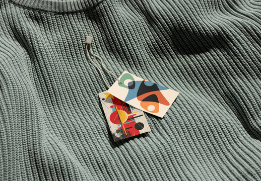 Two Hang Tag Mockup Displayed on Textured Fabric