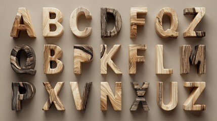Wooden alphabet letters on beige background