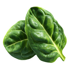 Fototapeta premium Two vibrant green spinach leaves with prominent veins isolated on transparent background