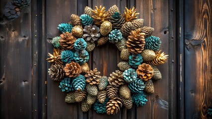 Rustic Pinecone Wreath on Minimalist Black Door