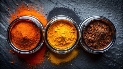 Top View of Spices and Powders in Clear Glass Jars